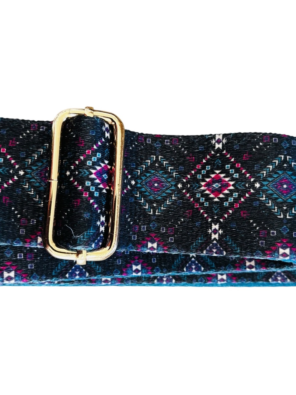 Adjustable Purse Strap Turquoise Pink Black Aztec-Print Gold Buckle